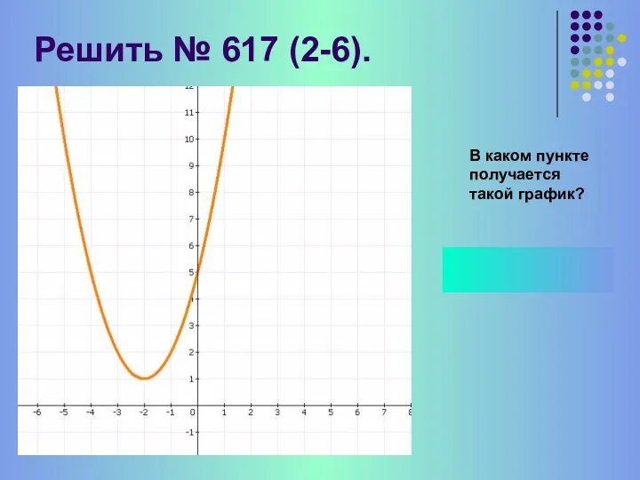 Решить № 617 (2-6). В каком пункте получается такой график? 6)y= (х+2) + 1 2