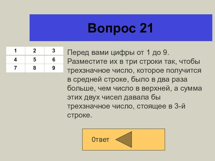 Вопрос 21 0твет Перед вами цифры от 1 до 9.