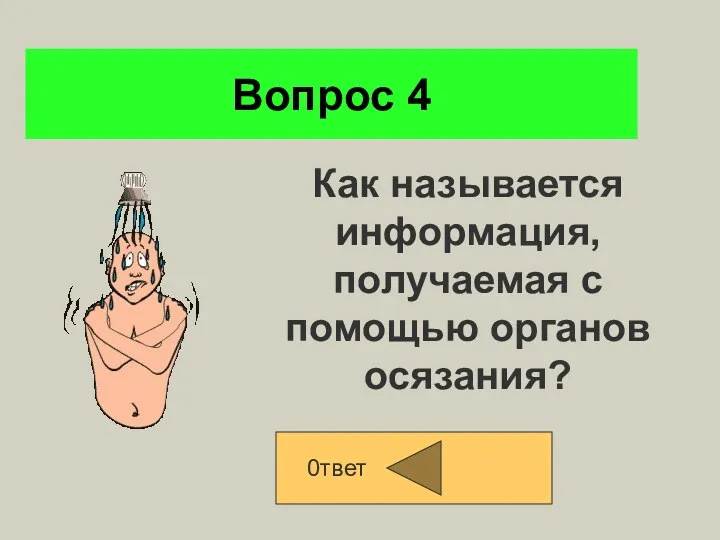 Вопрос 4 0твет Как называется информация, получаемая с помощью органов осязания?