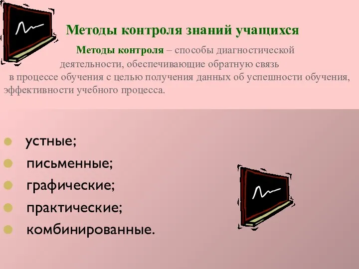 Методы контроля знаний учащихся Методы контроля – способы диагностической деятельности,