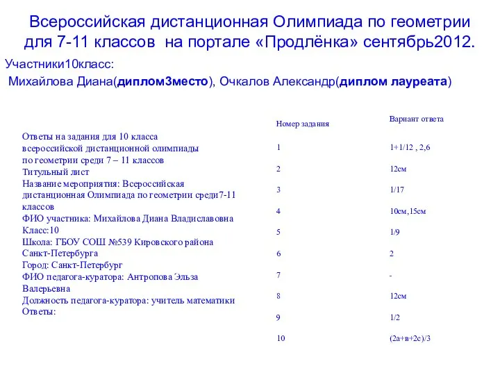 Всероссийская дистанционная Олимпиада по геометрии для 7-11 классов на портале