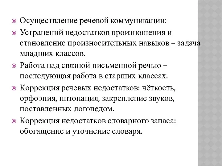 Осуществление речевой коммуникации: Устранений недостатков произношения и становление произносительных навыков