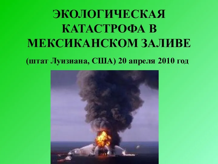 ЭКОЛОГИЧЕСКАЯ КАТАСТРОФА В МЕКСИКАНСКОМ ЗАЛИВЕ (штат Луизиана, США) 20 апреля 2010 год