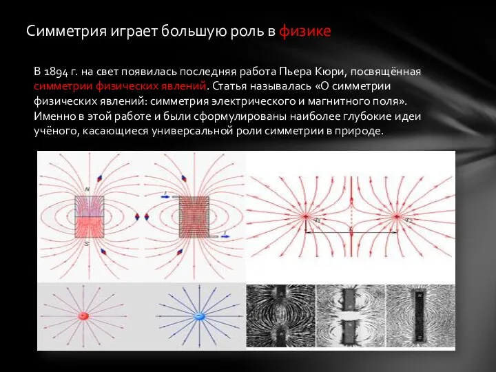 Симметрия играет большую роль в физике В 1894 г. на