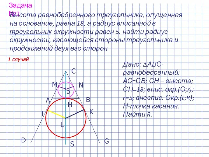 Задача №2 Высота равнобедренного треугольника, опущенная на основание, равна 18,