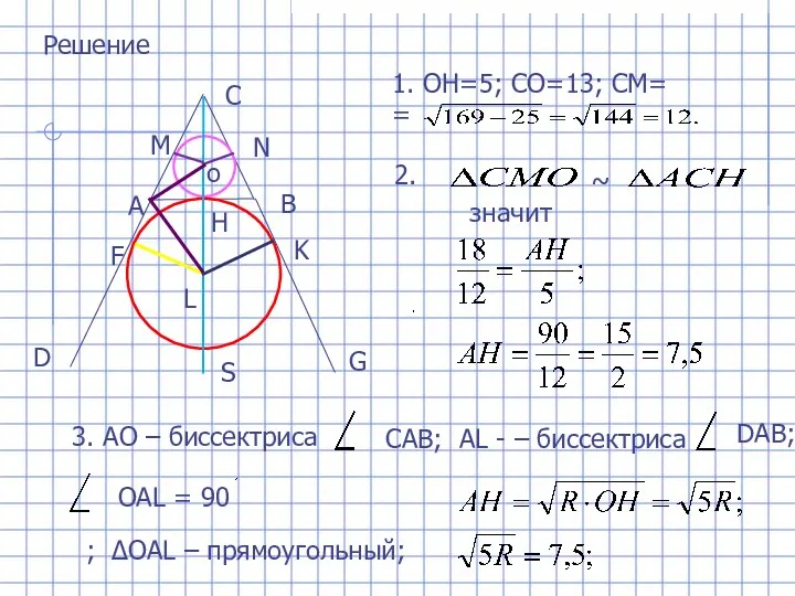 Решение 1. ОН=5; СО=13; СМ= = ~ значит 2. 3.