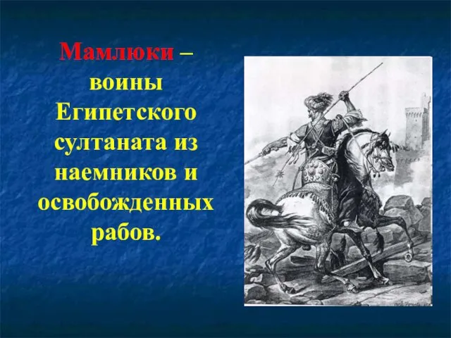 Мамлюки – воины Египетского султаната из наемников и освобожденных рабов.