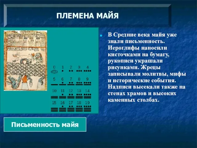 В Средние века майя уже знали письменность. Иероглифы наносили кисточками