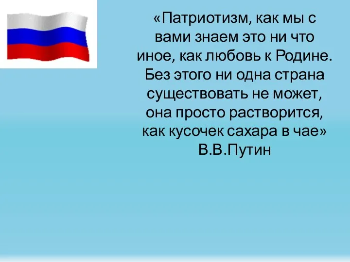 «Патриотизм, как мы с вами знаем это ни что иное, как любовь к