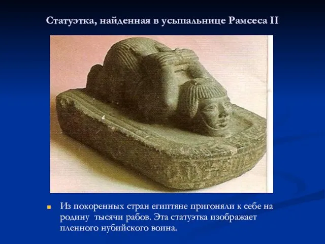 Статуэтка, найденная в усыпальнице Рамсеса II Из покоренных стран египтяне пригоняли к себе