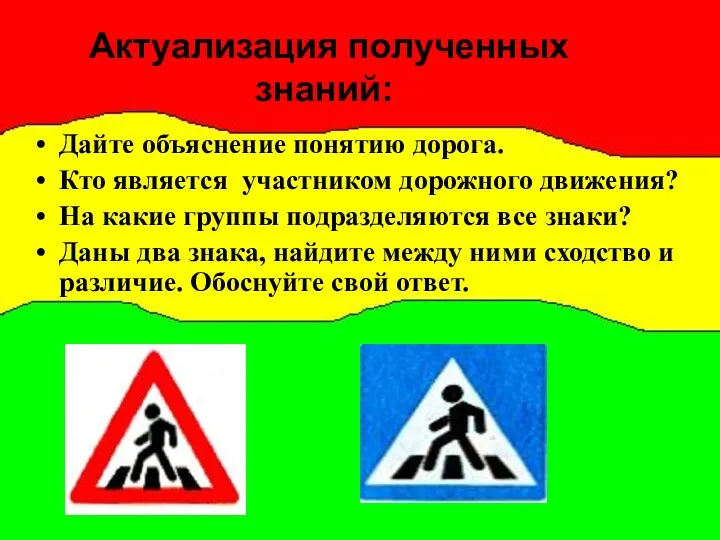 Актуализация полученных знаний: Дайте объяснение понятию дорога. Кто является участником