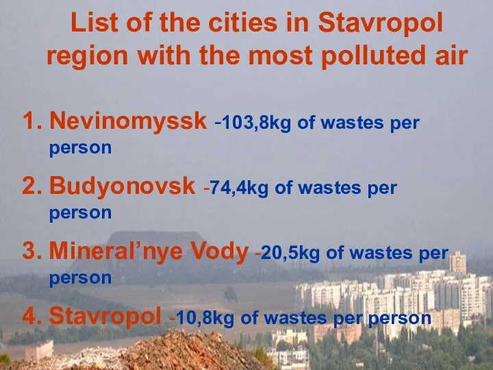 List of the cities in Stavropol region with the most