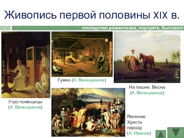 Живопись первой половины XIX в. Утро помещицы (А. Венецианов) Гумно (А. Венецианов) На