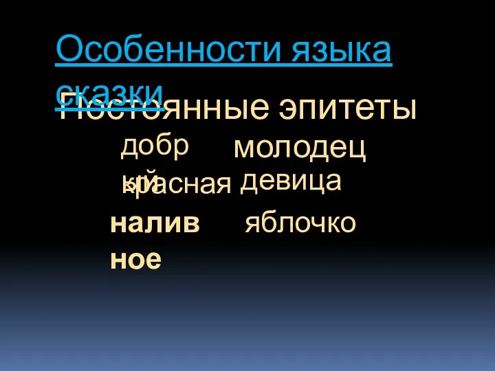 Постоянные эпитеты Особенности языка сказки добрый молодец красная девица яблочко наливное