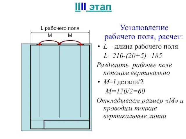 IIII этап L рабочего поля М М Установление рабочего поля, расчет: L –