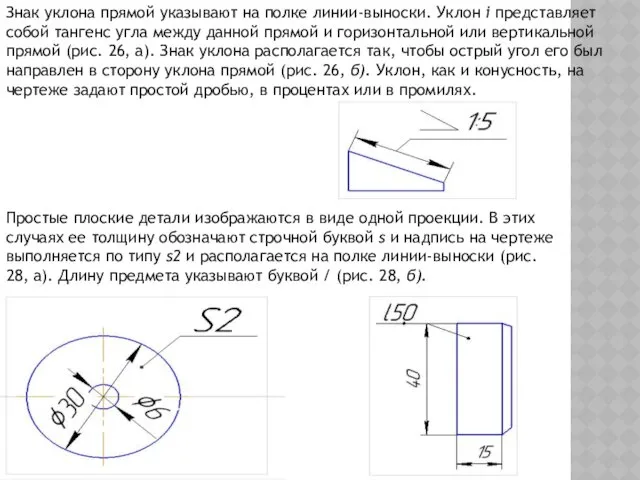 Знак уклона прямой указывают на полке линии-выноски. Уклон i представляет