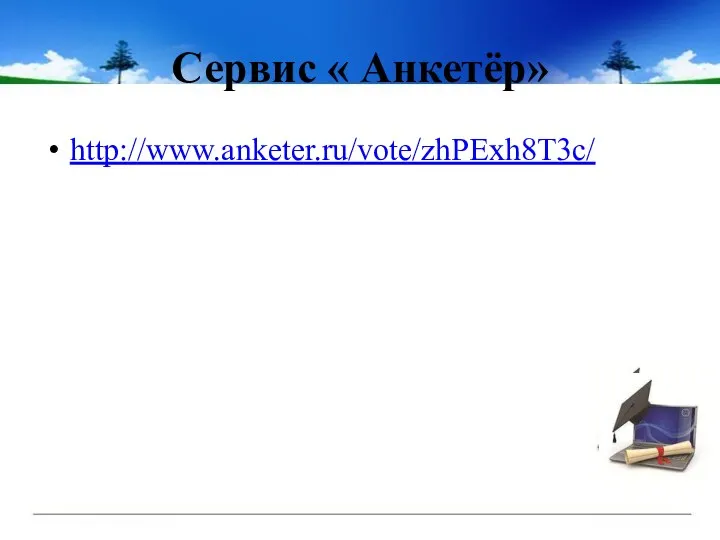Сервис « Анкетёр» http://www.anketer.ru/vote/zhPExh8T3c/