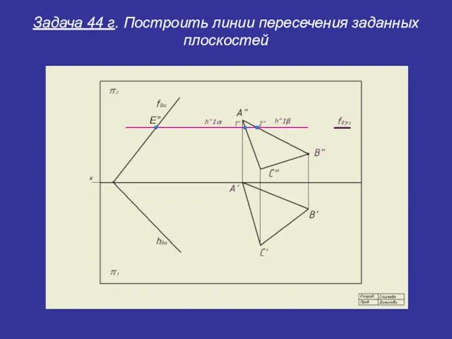 Задача 44 г. Построить линии пересечения заданных плоскостей E”