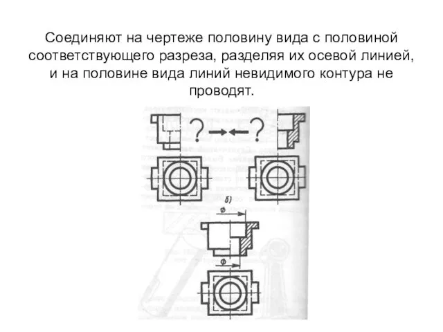 Соединяют на чертеже половину вида с половиной соответствующего разреза, разделяя