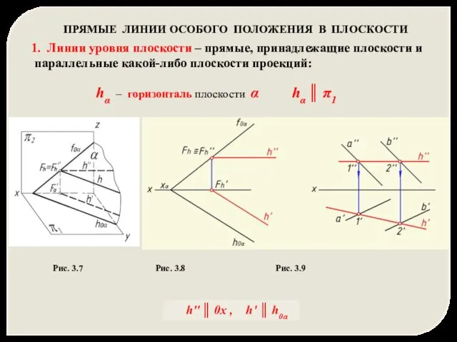 ПРЯМЫЕ ЛИНИИ ОСОБОГО ПОЛОЖЕНИЯ В ПЛОСКОСТИ 1. Линии уровня плоскости