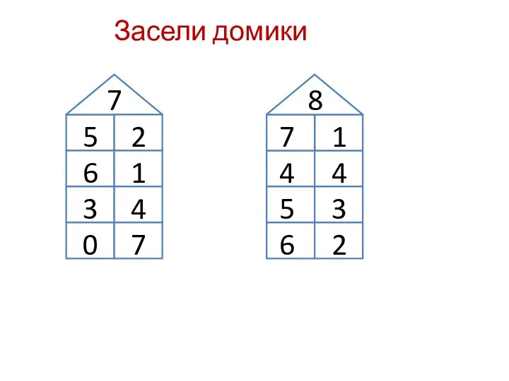 Засели домики 7 8 5 1 3 4 7 7