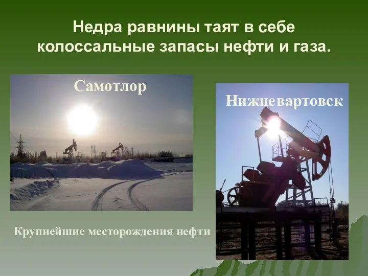 Недра равнины таят в себе колоссальные запасы нефти и газа. Самотлор Нижневартовск Крупнейшие месторождения нефти