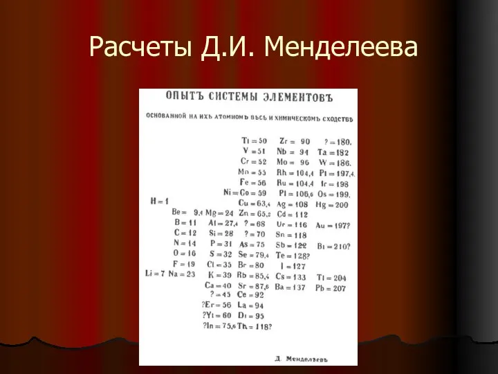 Расчеты Д.И. Менделеева