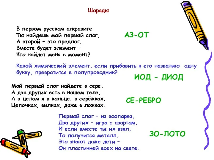 Шарады В первом русском алфавите Ты найдешь мой первый слог,