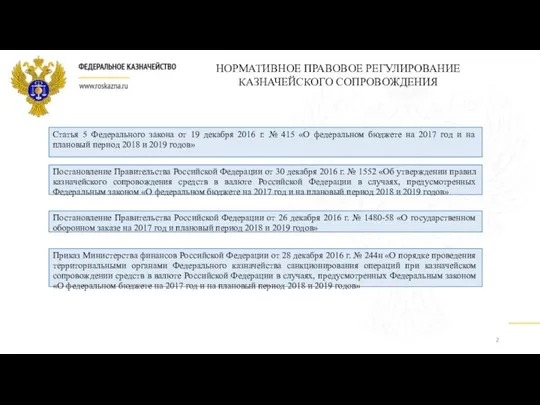 НОРМАТИВНОЕ ПРАВОВОЕ РЕГУЛИРОВАНИЕ КАЗНАЧЕЙСКОГО СОПРОВОЖДЕНИЯ Статья 5 Федерального закона от