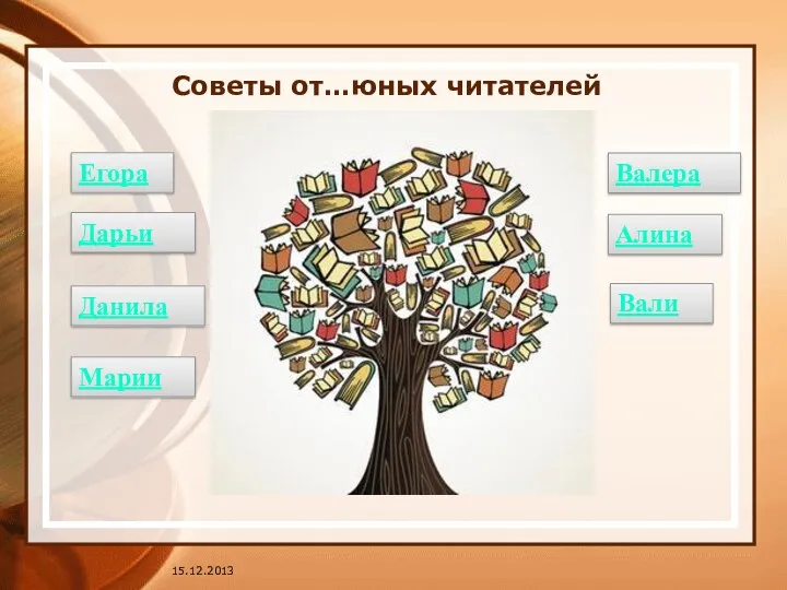 Советы от…юных читателей Егора Дарьи Данила Марии Вали Валера Алина