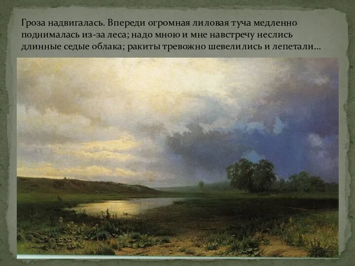 Гроза надвигалась. Впереди огромная лиловая туча медленно поднималась из-за леса;