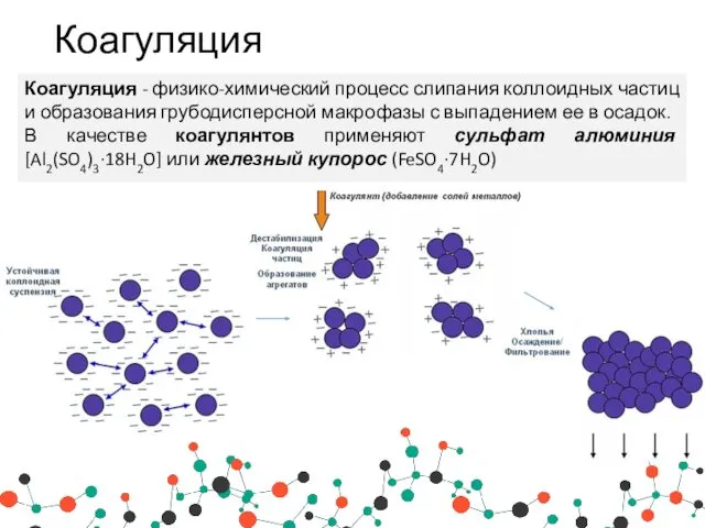 Коагуляция Коагуляция - физико-химический процесс слипания коллоидных частиц и образования грубодисперсной макрофазы с