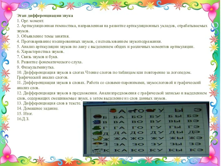 Этап дифференциации звука 1. Орг. момент. 2. Артикуляционная гимнастика, направленная