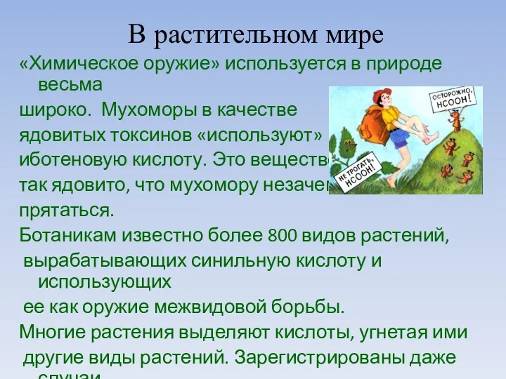 В растительном мире «Химическое оружие» используется в природе весьма широко.