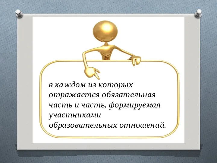 в. . в каждом из которых отражается обязательная часть и часть, формируемая участниками образовательных отношений.