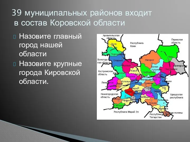 Назовите главный город нашей области Назовите крупные города Кировской области.