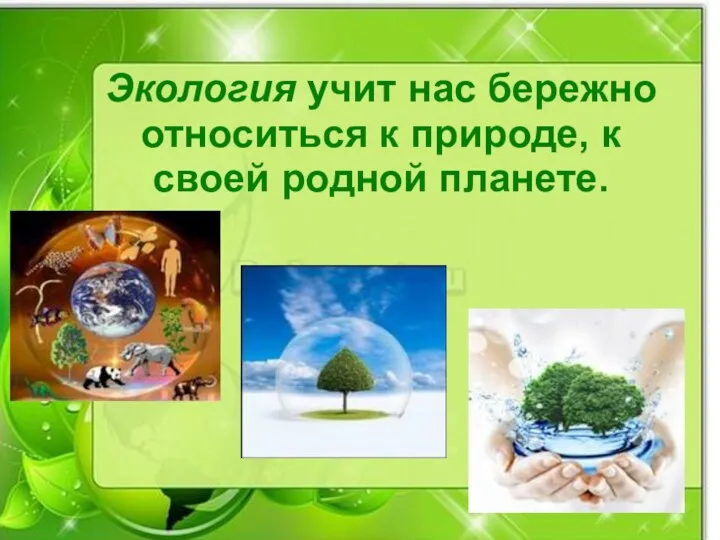 Экология учит нас бережно относиться к природе, к своей родной планете.