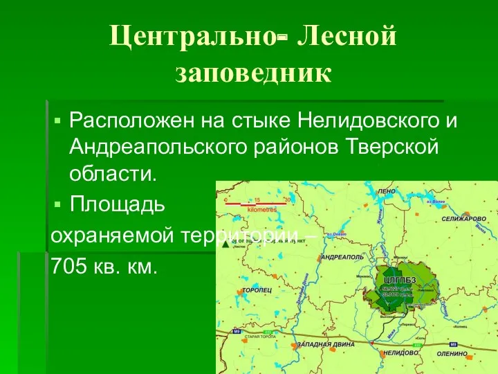 Центрально- Лесной заповедник Расположен на стыке Нелидовского и Андреапольского районов Тверской области. Площадь