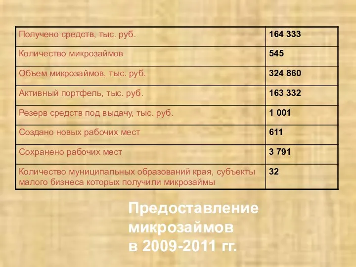 Предоставление микрозаймов в 2009-2011 гг.