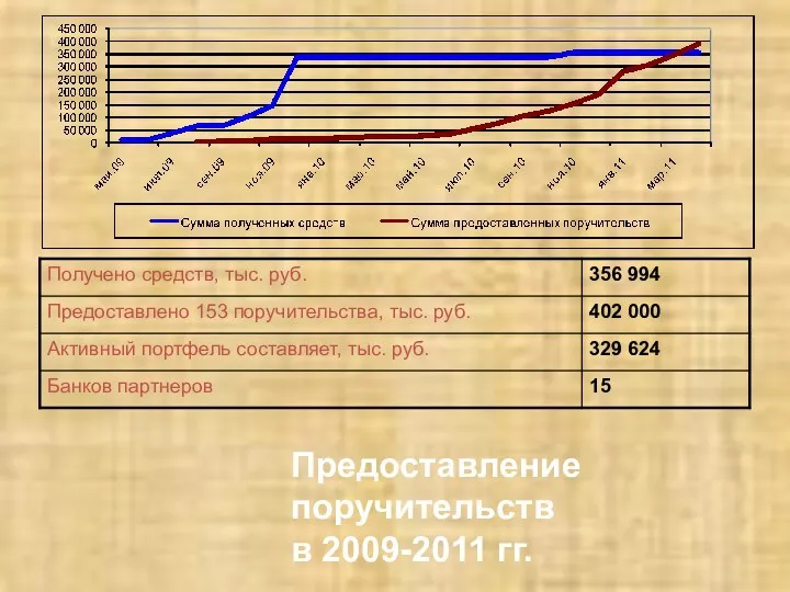 Предоставление поручительств в 2009-2011 гг.