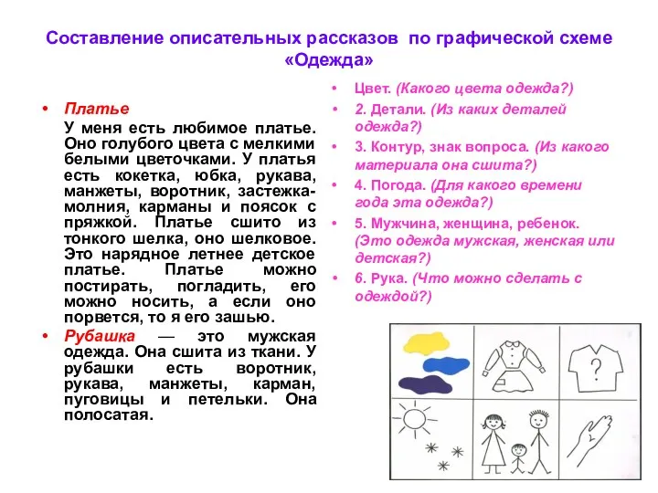 Составление описательных рассказов по графической схеме «Одежда» Платье У меня