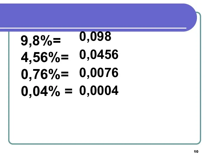 9,8%= 4,56%= 0,76%= 0,04% = 0,098 0,0456 0,0076 0,0004