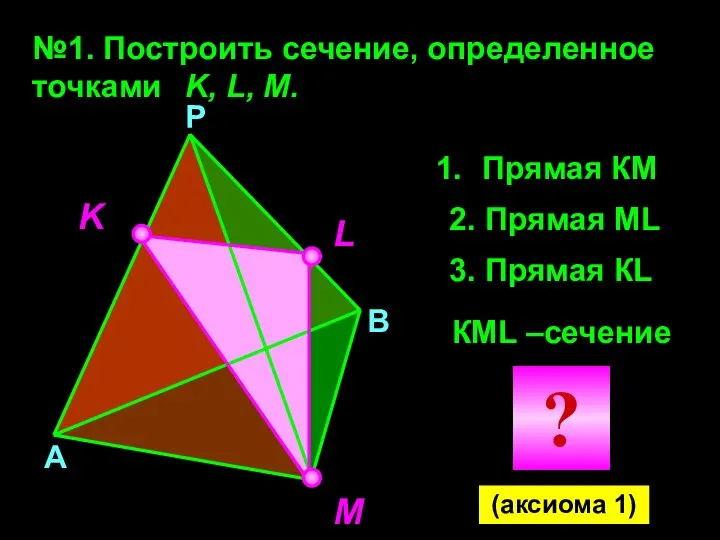 №1. Построить сечение, определенное точками K, L, M. K M