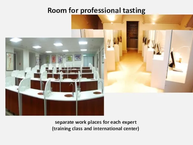 Room for professional tasting separate work places for each expert (training class and international center)