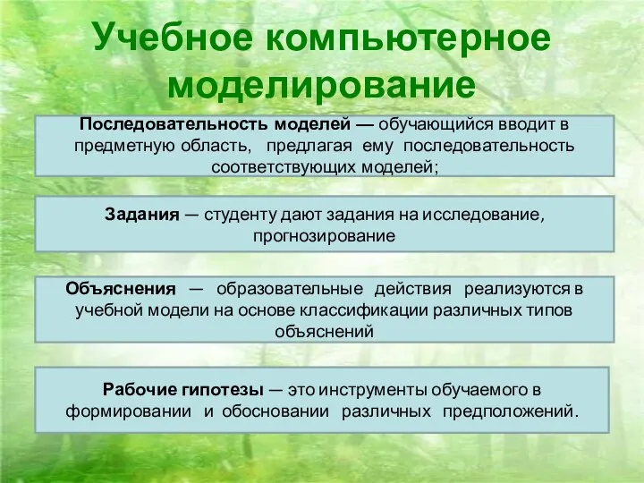 Учебное компьютерное моделирование Последовательность моделей — обучающийся вводит в предметную