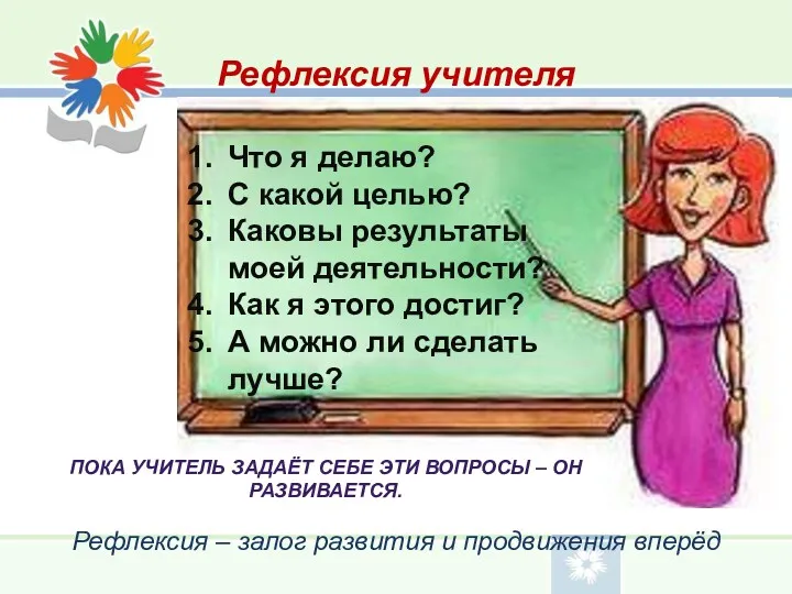 Рефлексия учителя Что я делаю? С какой целью? Каковы результаты