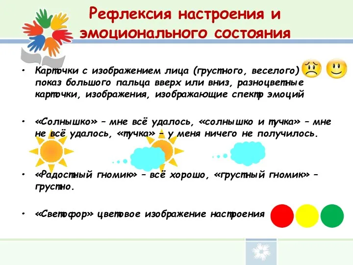 Рефлексия настроения и эмоционального состояния Карточки с изображением лица (грустного,