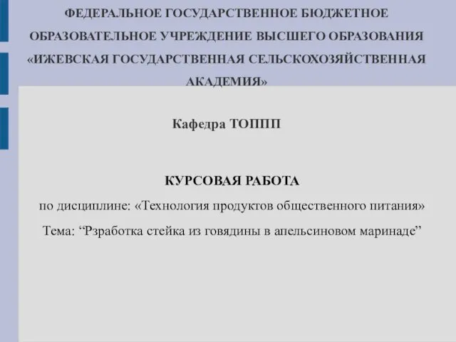 Разработка стейка из говядины в апельсиновом маринаде