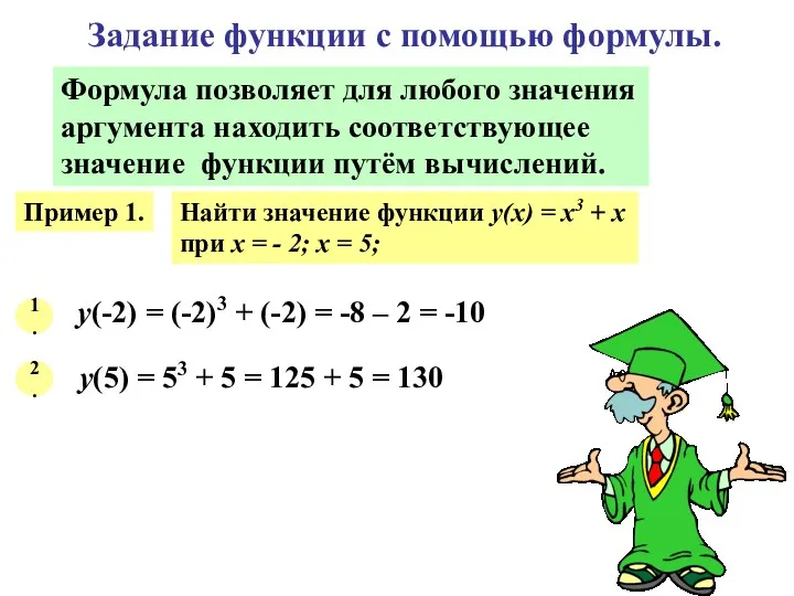 Задание функции с помощью формулы. Формула позволяет для любого значения