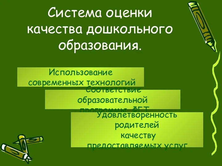 Система оценки качества дошкольного образования. Использование современных технологий Соответствие образовательной